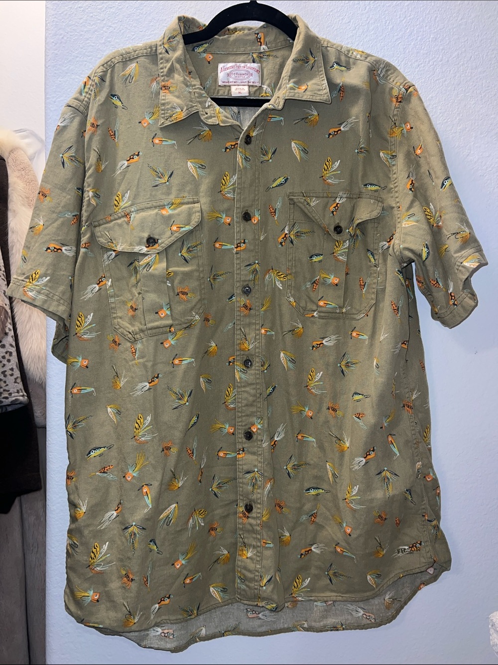 Filson Olive Green Fishing Lure Print Shirt